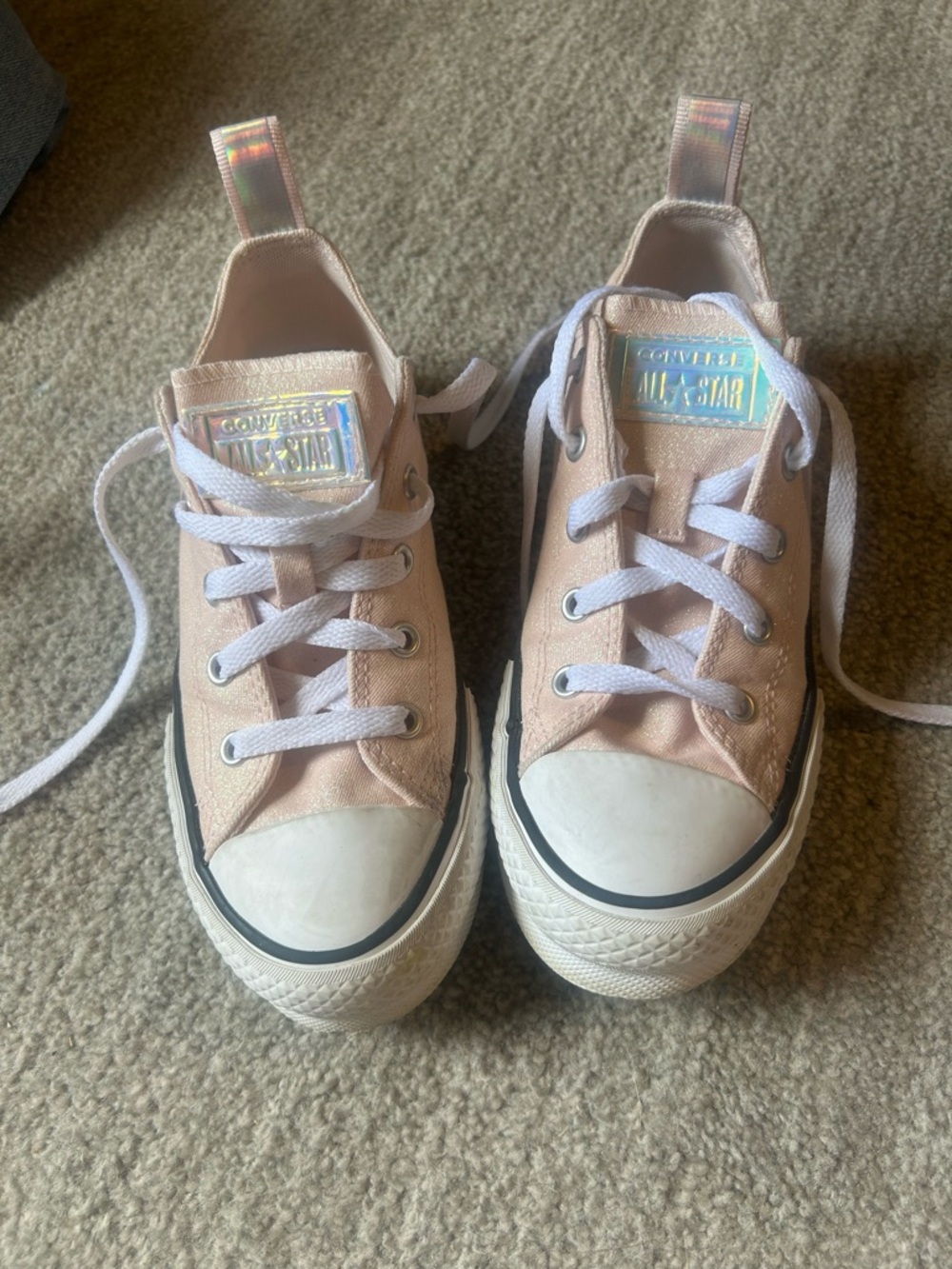 Converse Kids Light Pink Low-Top Canvas Sneakers with Iridescent Pull Tab